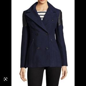 Karen Millen Navy Peacoat with Leather Shoulder Detail 10